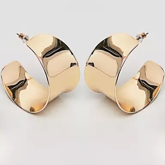 New Gold & Silver Flat Wide Hoop Earrings - Picture 2 of 7